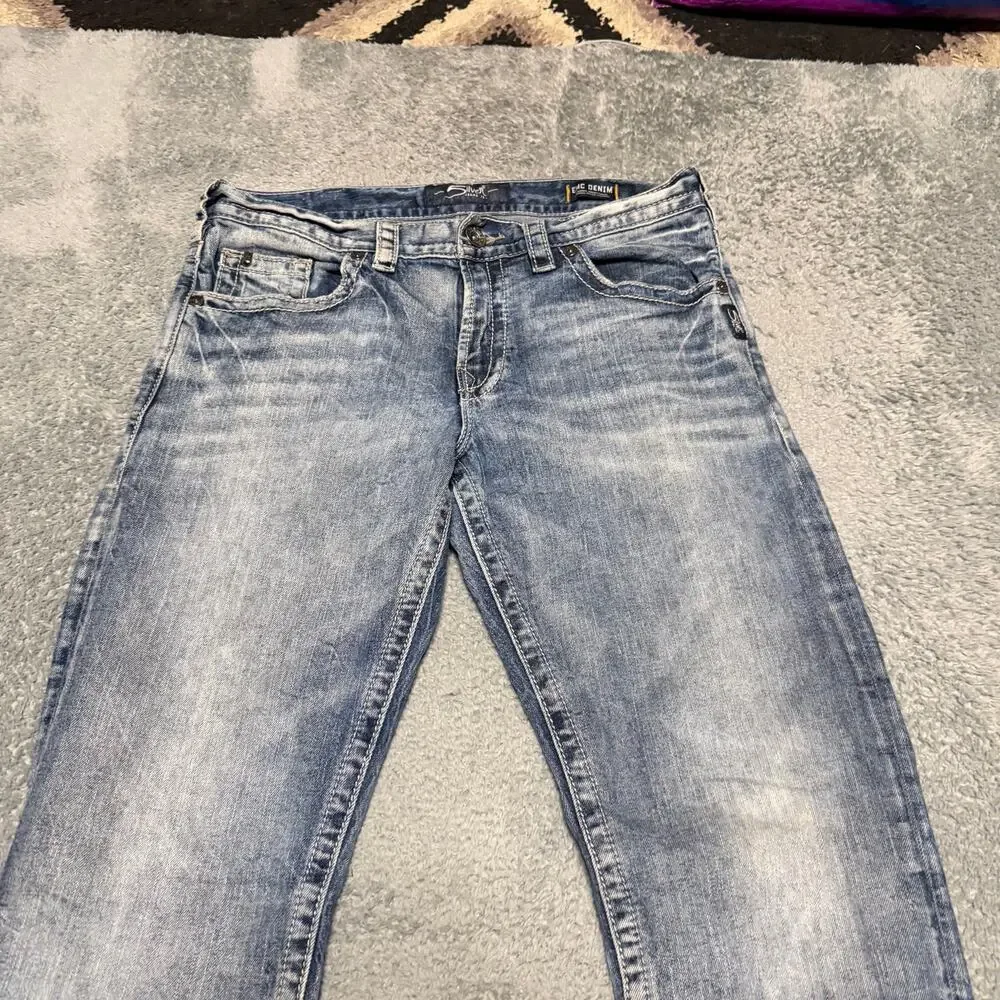 Silver Jeans Mens 34 x30 Blue Eddie Relaxed Fit Slim Straight Leg Stretch Cotton